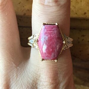 Hexagonal Pink and Gold Women's Ring
